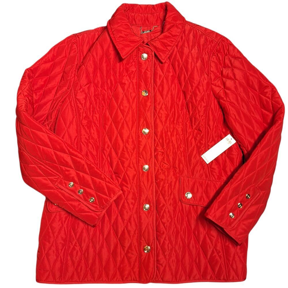 Chicos NEW quilted Middle Length jacket wild poppy red puffer jacket size 2